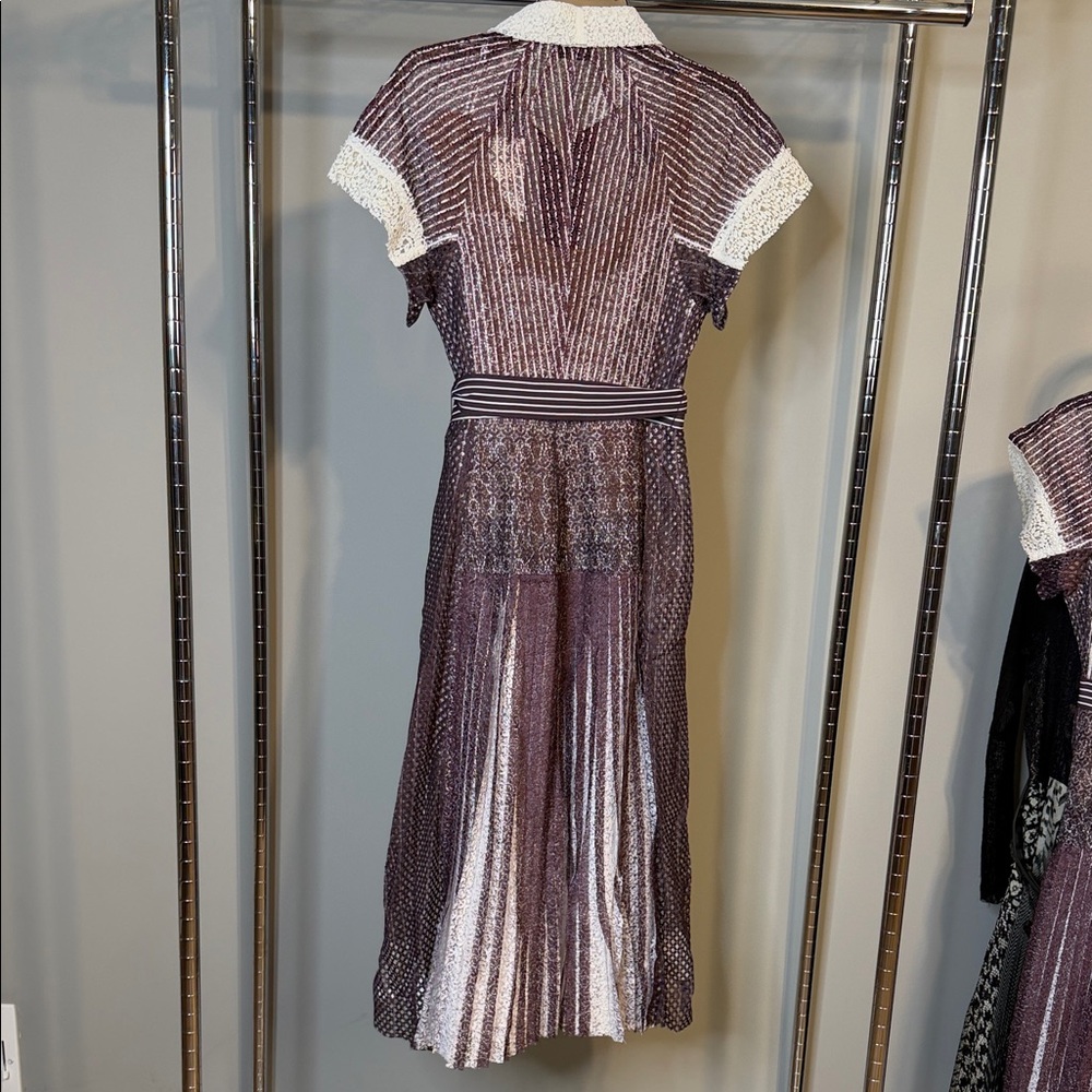 Byron Lars Purple and White Midi Dress with Pleated Lace Details-NEW - Picture 2 of 5